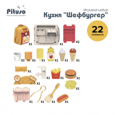 PITUSO Игровой набор Кухня "Шефбургер", в рюкзаке
