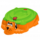 PALPLAY Песочница Собачка с крышкой Оранжевый/Зеленый (116,5*65,5*26,0 h)