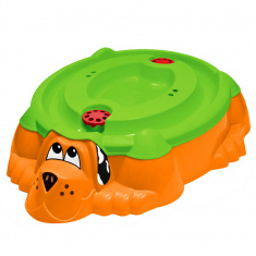 PALPLAY Песочница Собачка с крышкой Оранжевый/Зеленый (116,5*65,5*26,0 h)